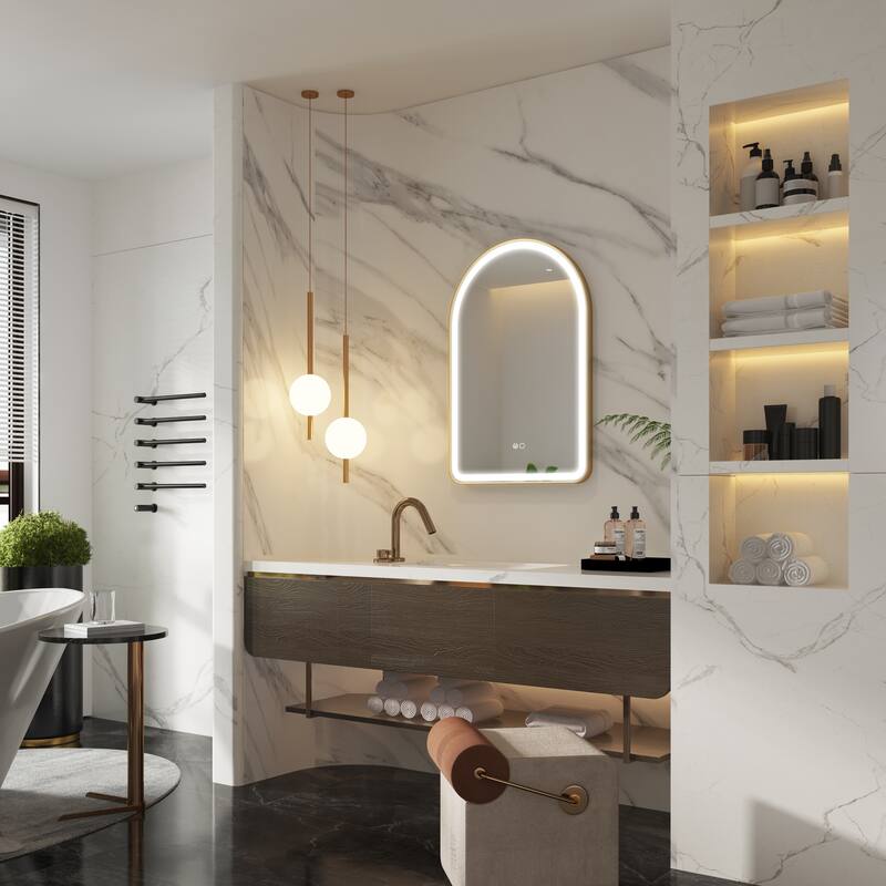 24/28''W X 36''H Wall Mounted Bathroom Framed LED Mirror With Memory Function,Anti-fog,Dimmable