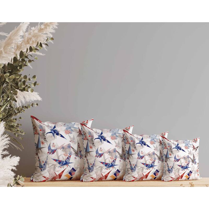 Origami Elegance Indoor/Outdoor Reversible Throw Pillow White and Blue