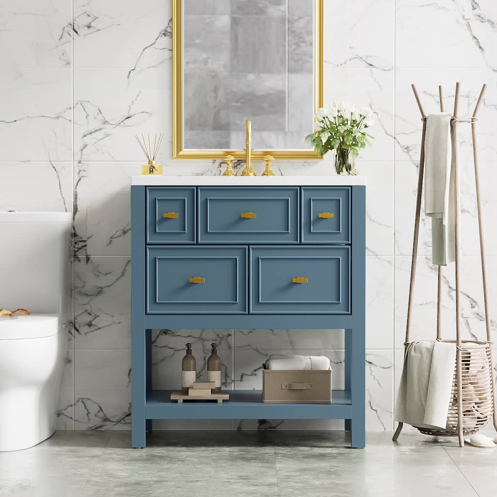 30 in. W x 18 in. D x 34 in. H Single Sink Freestanding Bath Vanity with White Sink Top - 30'' x 18'' x 34''