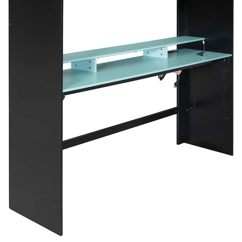 Next-Gen Gamer's Full Size Loft Bed with Adjustable Desk, RGB Lighting, Charging Ports and Storage Space