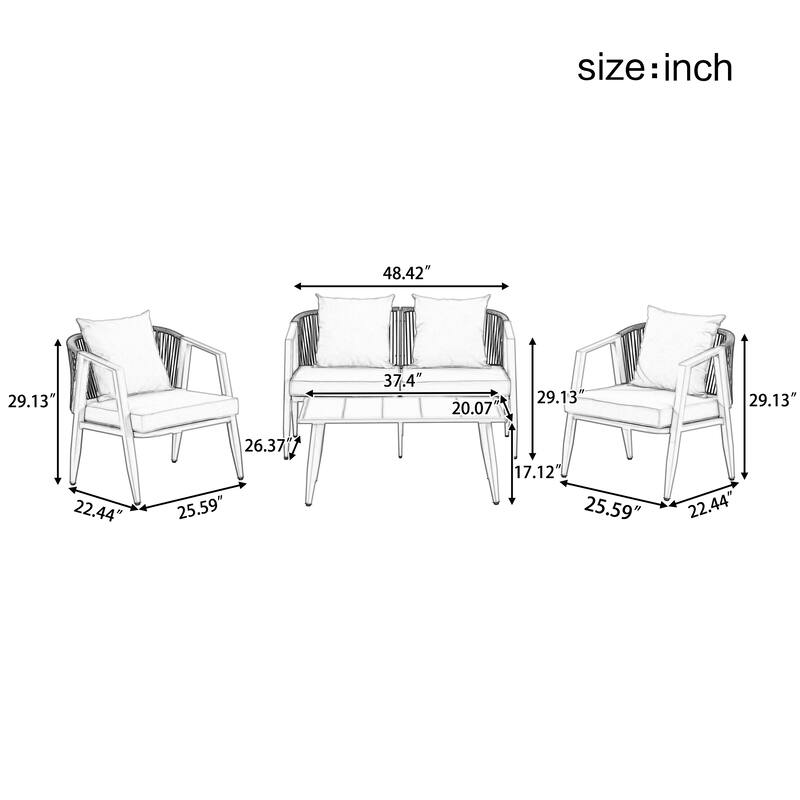 4-Piece Outdoor Iron Sofa Set with Coffee Table & Cushions