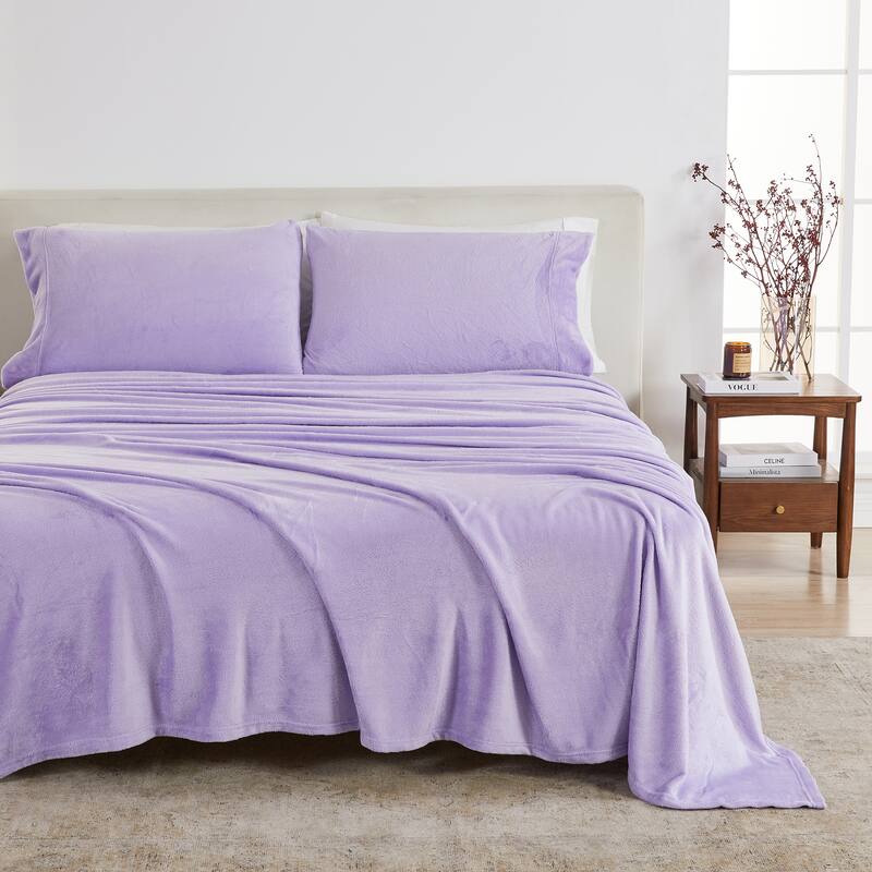 Linery & Co. Ultra Soft & Cozy Velvet Plush Fleece Printed Sheet Set - Queen - Lavender Purple