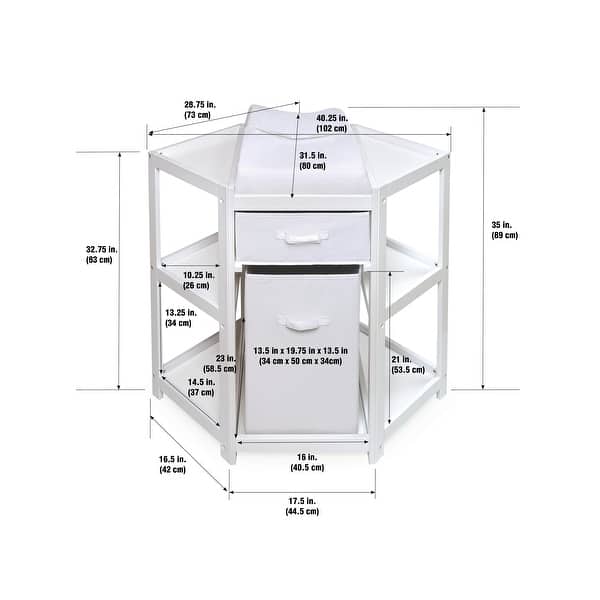 dimension image slide 1 of 3, Diaper Corner Baby Changing Table with Hamper and Basket