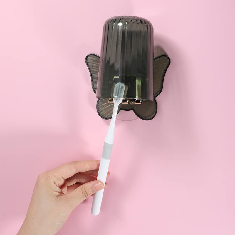 1 Set Wall Mounted Toothbrush Holder, Cute Hanging Toothbrush Holder with Cup, 4.33"x3.35"
