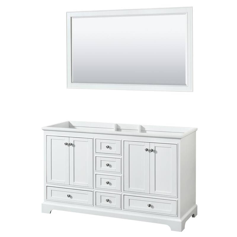 Wyndham Collection Deborah 59-1/4" Free Standing Double Wood Vanity - White / Polished Chrome Hardware