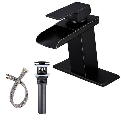 Single Handle Bathroom Faucet With Drain Assembly Waterfall Bathroom Sink Faucets Single Hole Basin Vanity Taps With Deck Plate