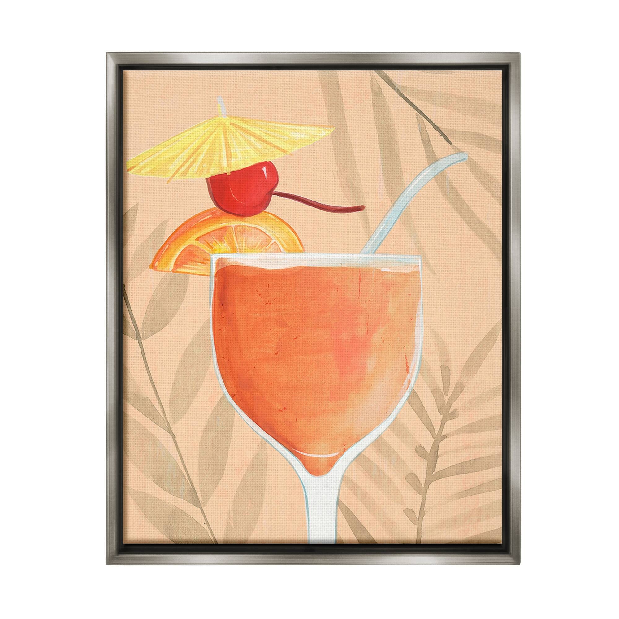 Stupell Tropical Cocktail with Fruit Framed Floater Canvas Wall Art Design By Annie Warren 