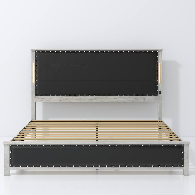 King Size Bed with Charging Station and LED Lights