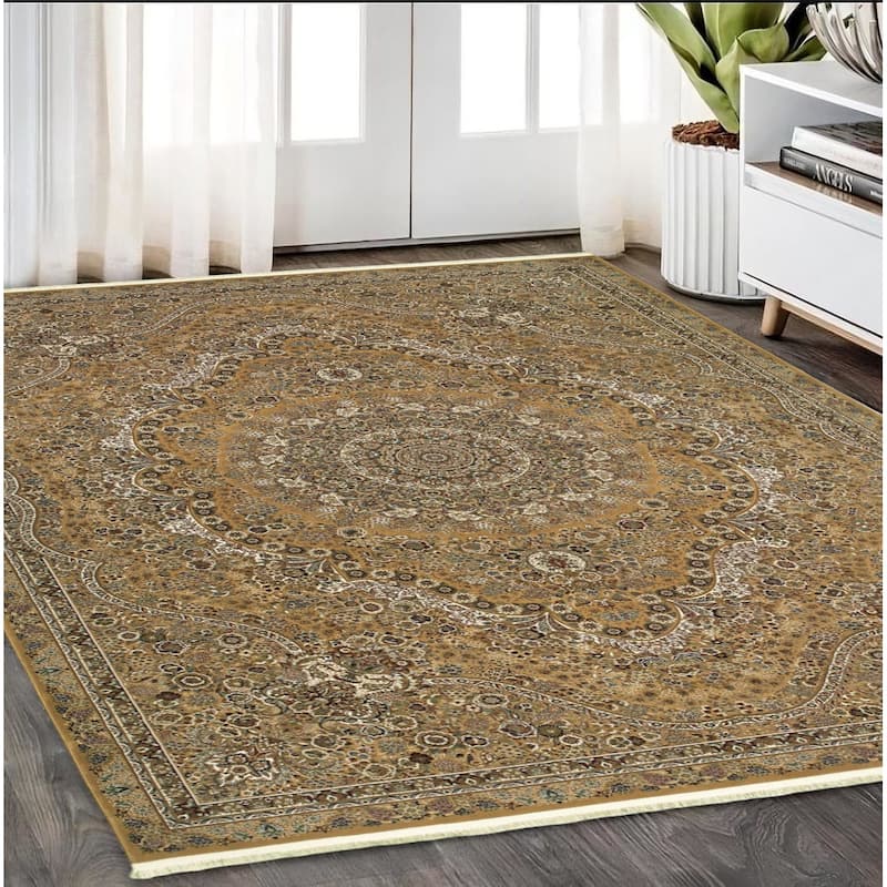 HomeRootsMedallion Traditional Runner Area Rug - 90.55' X '62.99' X '0.16 - Gold/Ivory