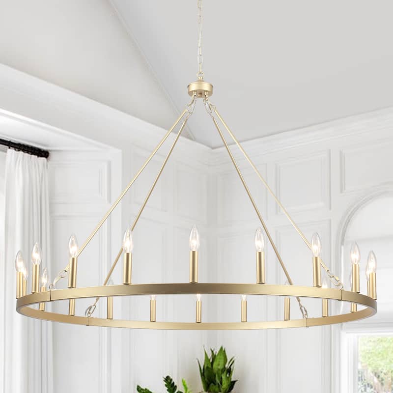 20-Light Modern Farmhouse Chandelier, 47.24 Inch Wagon Wheel Chandelier for Living Room Kitchen Island Dining Foyer