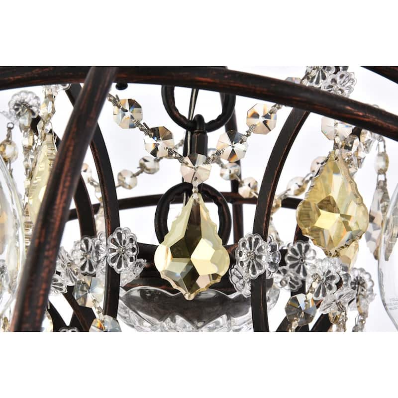 Royce Edge 5 light Dark Bronze Pendant - dark bronze royal cut golden teak (smoky) crystals