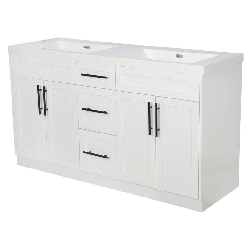 59.3" Double Sink Bathroom Vanity with SMC Top, MDF Cabinet with Solid Wood Frame & Soft-Close Doors