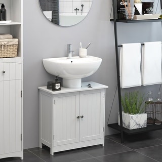 HOMCOM Under Sink Bathroom Cabinet with 2 Doors and Shelf, Pedestal Sink Bathroom Vanity Cabinet
