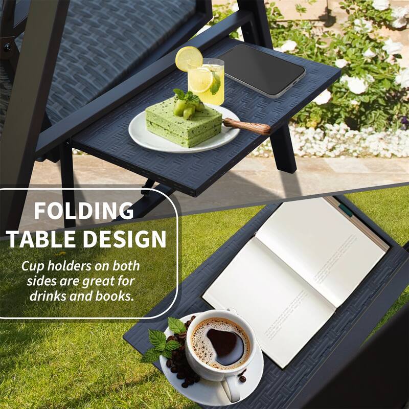 3-Seat Outdoor Porch Swing with Adjustable Polycarbonate Hardtop and Side Table