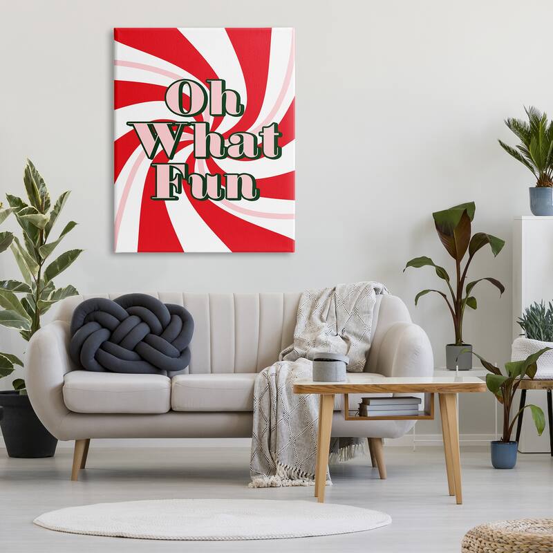 Stupell Oh What Fun Festive Typography Peppermint Red Pattern Canvas Wall Art