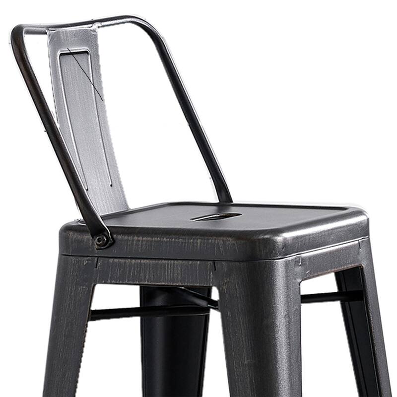 30" Industrial Distressed Black Metal Counter Height Kitchen Bar Stool Set of 2