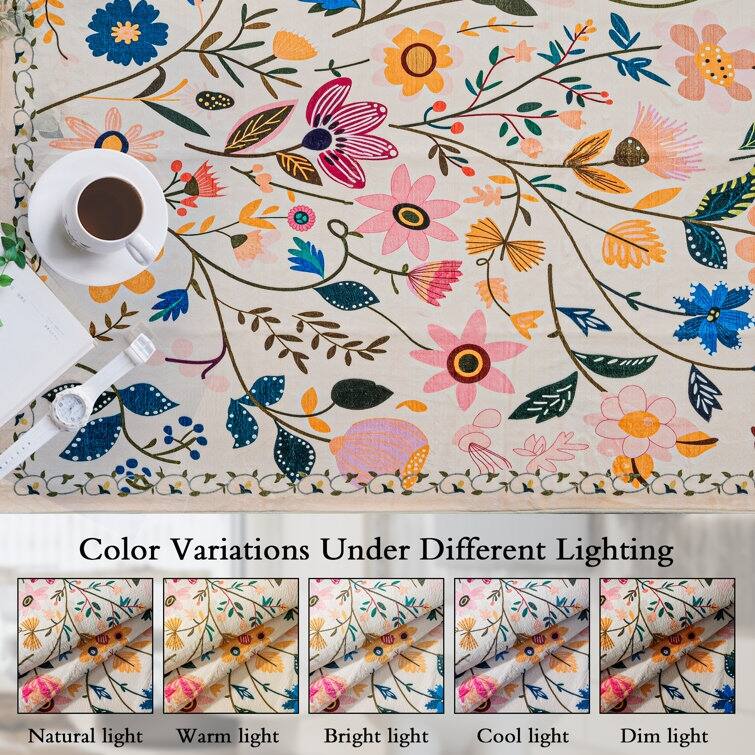 Nature Floral Non-Slip Machine Washable Colorful Modern Area Rug