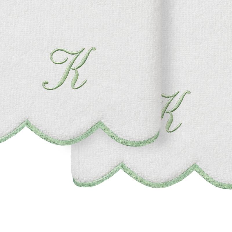 Authentic Hotel and Spa 100% Turkish Cotton Green ADORNIA Scallop Personalized 2 Piece Hand Towel Set - 2 Hand Towels