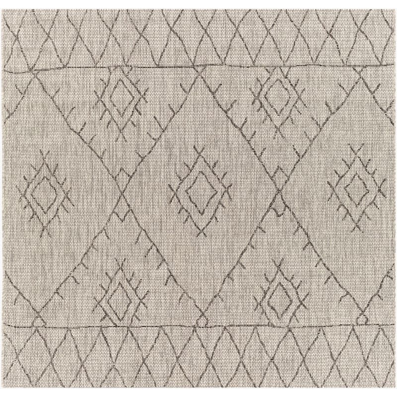 Livabliss Eagean Global Indoor/Outdoor Area Rug - 6'7" x 6'7" Square - Black