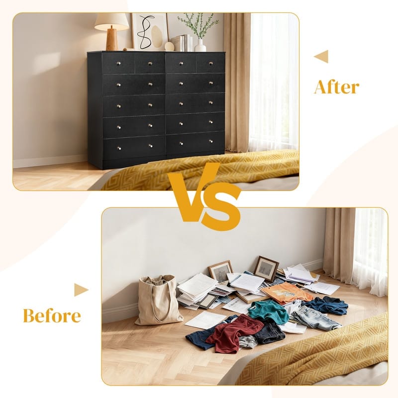 6-Drawer Large Dresser For Bedroom And Chest Of Drawers With Sturdy Construction Wood Storage Organizer For Closet