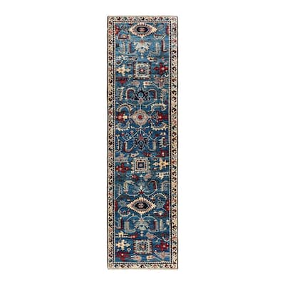 Serapi One-of-a-Kind Hand-Knotted Runner Rug - Light Blue, 2' 7" x 9' 6" - 2' 7" x 9' 6"