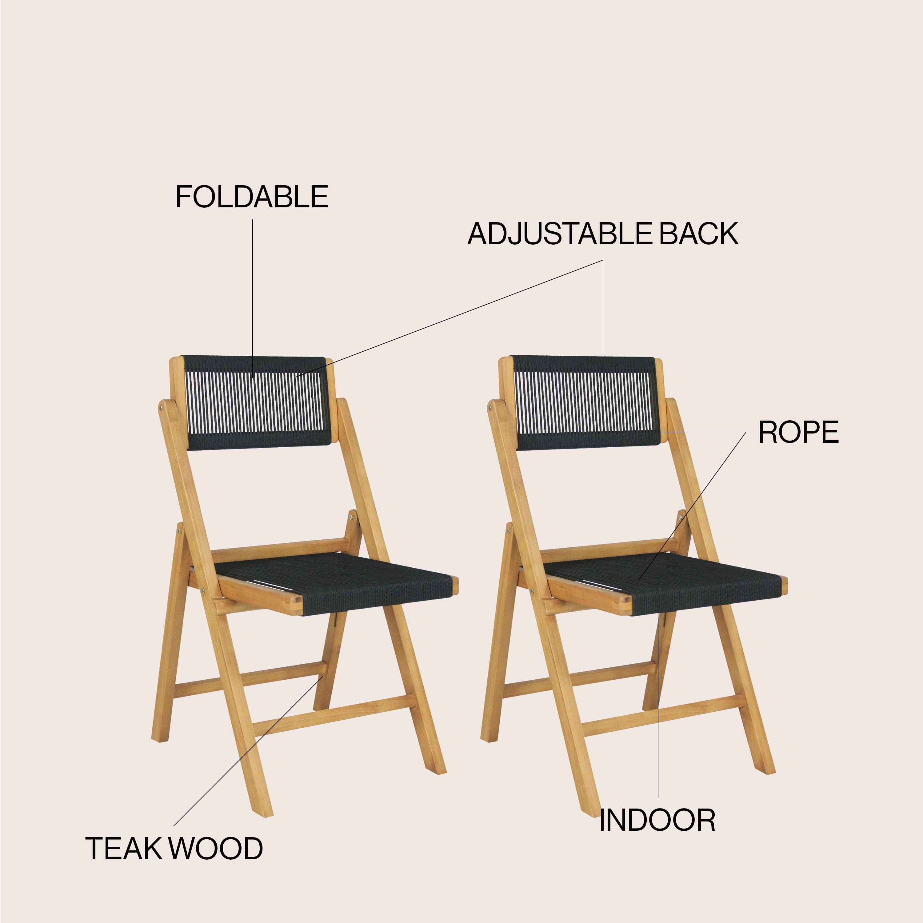 Kiawah Coastal Modern Wood Roped Folding Chair with