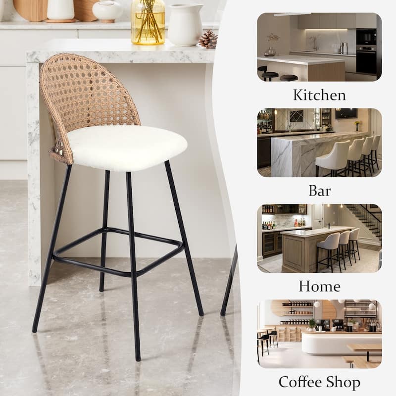 29" Upholstered Swivel Bar Stools with Rattan Back