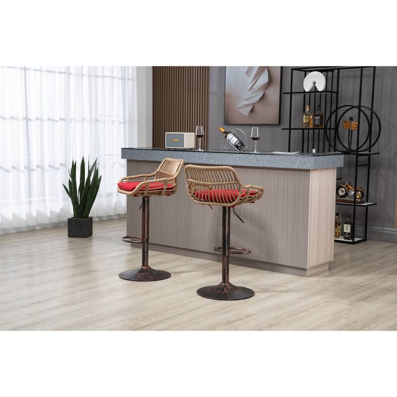 Set of 2 Swivel Bar Stools Adjustable Counter Height with Footrest
