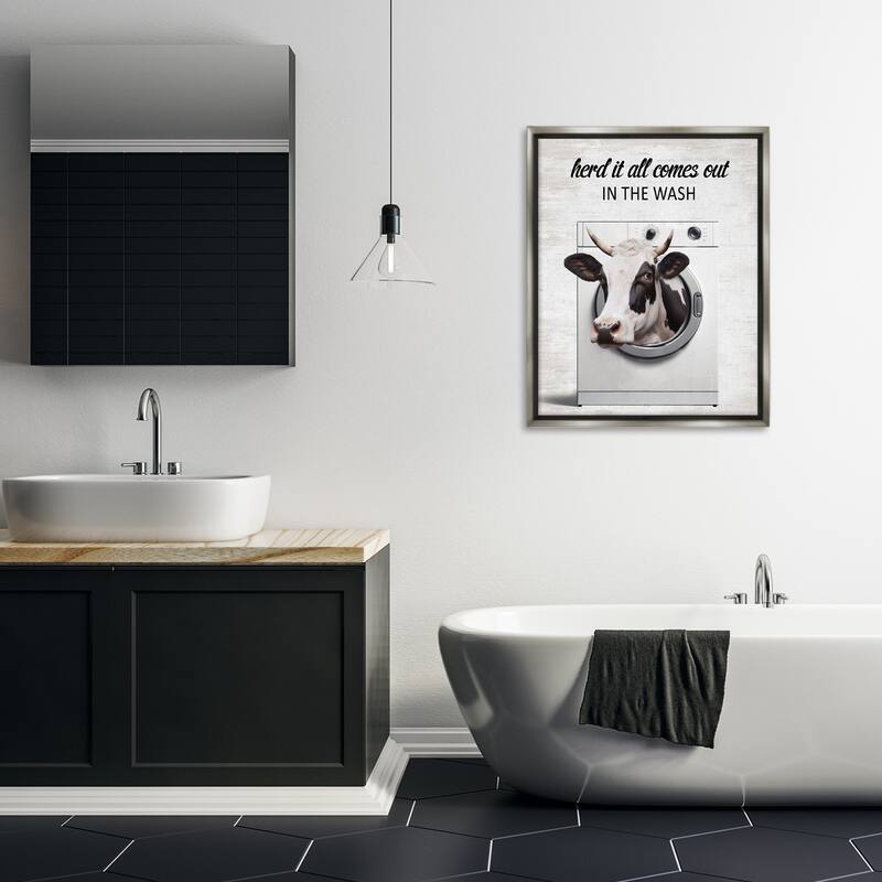 Stupell Cow & Washing Machine Framed Floater Canvas Wall Art Design By Lettered and Lined