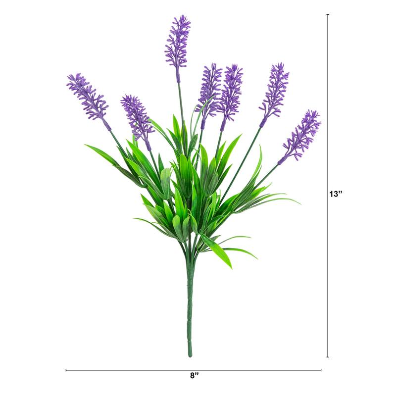 14-in UV Resistant Artificial Flowering Lavender Bush - Set of 12
