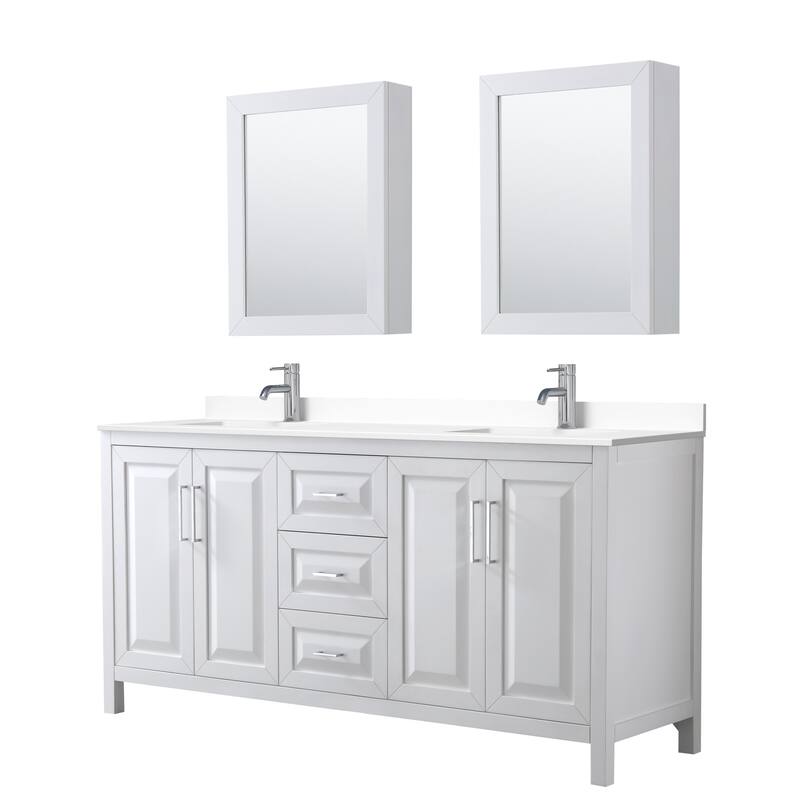 Wyndham Collection Daria 72" Free Standing Double Basin Vanity Set - White / White Cultured Marble Top / Polished
