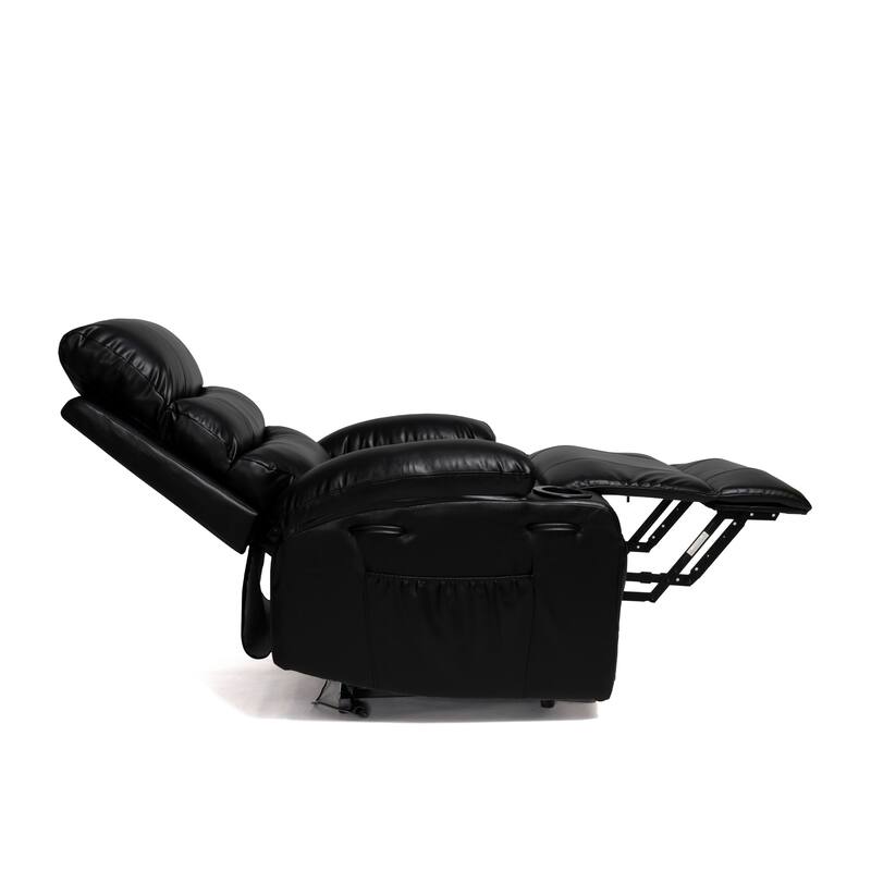 PU Leather Power Lift Recliner, Electric Recliner with Heating & Massage, Massage Chair with Side Pockets & Cup Holders