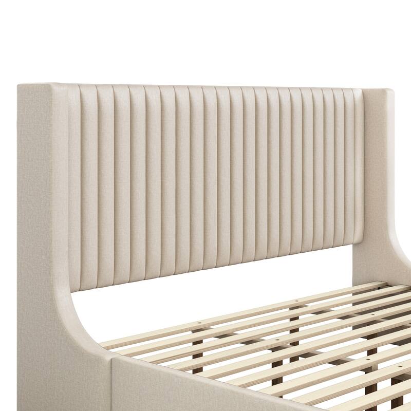 Modern Wooden Queen/King Size Upholstered Platform Bed with Headboard