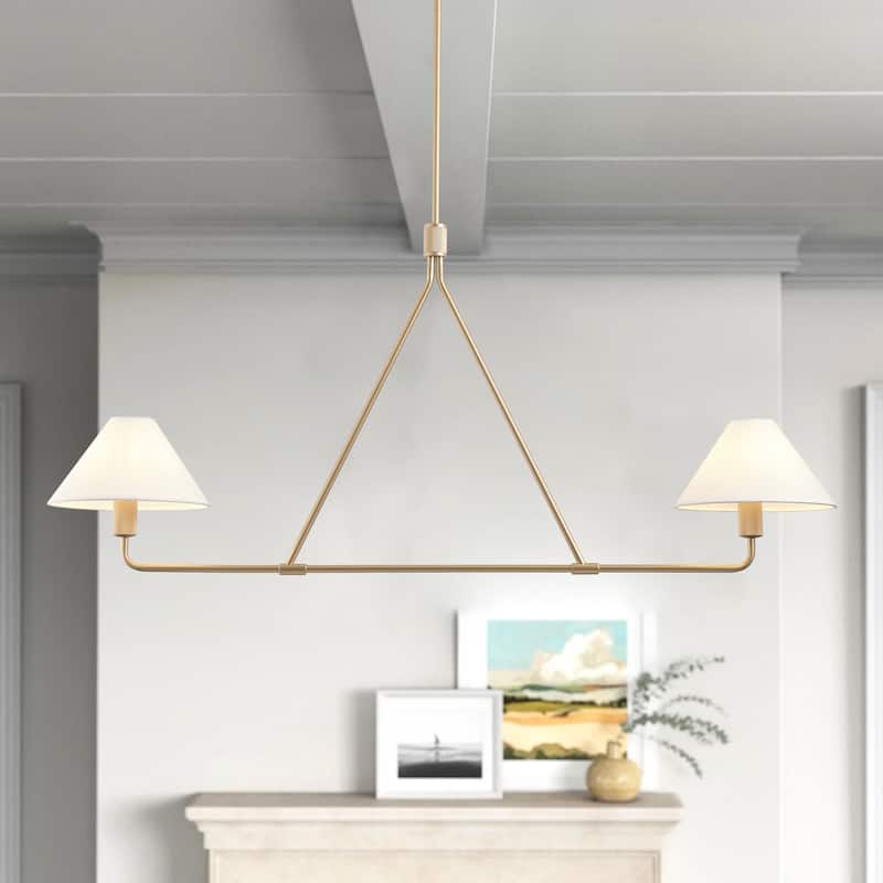 Farmhouse 2-Light Linear Kitchen Island Chandelier with White Fabric Lampshades