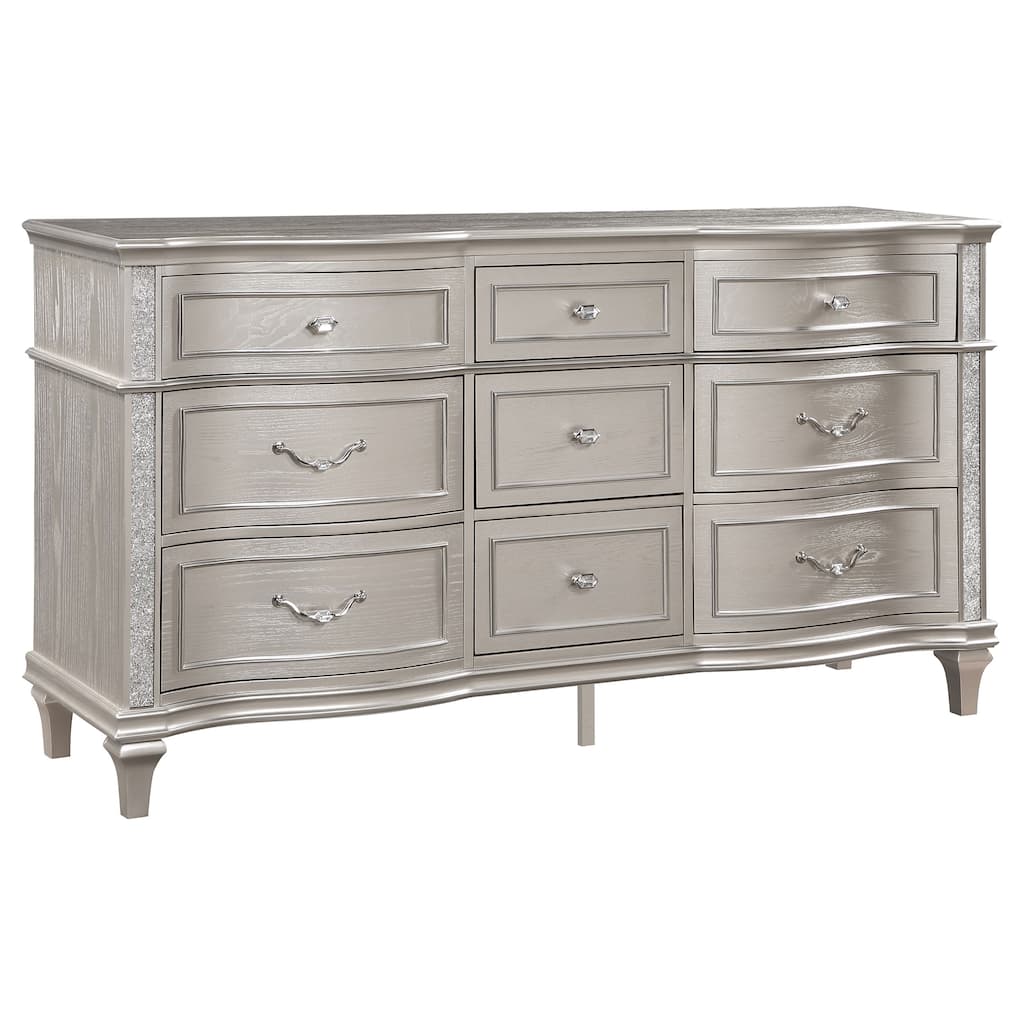 Evangeline Modern Classic Wood 9-drawer Bedroom Dresser Silver Oak
