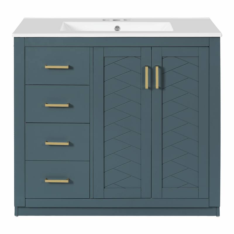 36'' Bathroom Vanity with Ceramic Sink Combo, Solid Wood Frame Bathroom Storage Cabinet