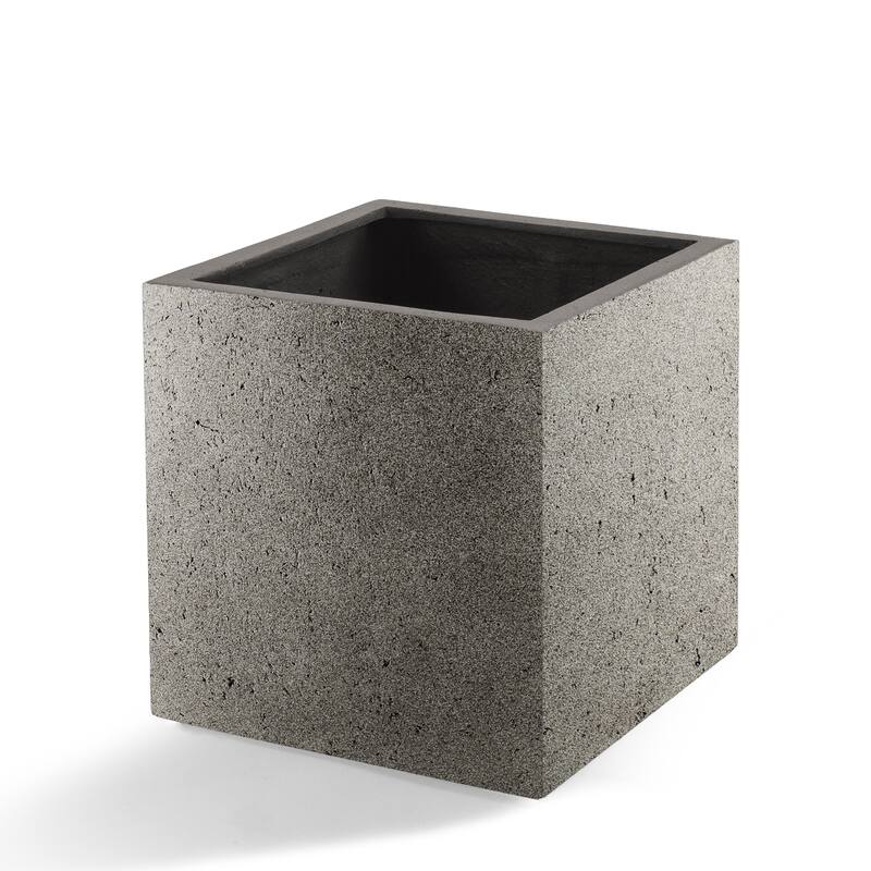 Grigio XL Cube Planter 19.75"W x 19.75"H Fiberglass Stone Resin, Lightweight, Frost & UV Resistant - 19.75"W x 19.75"H