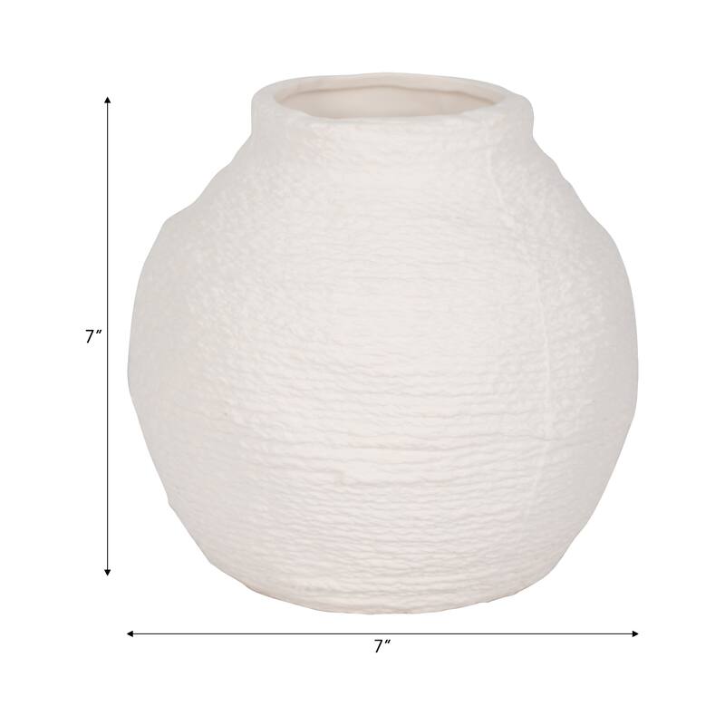 Sagebrook Home Woven Textured Vase, White, Round, Solid Color, Tranquil Waters Decorative Item