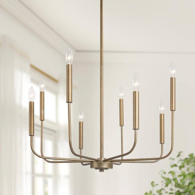 Modern Gold 8-Light Chandelier French Country Wheel Pendant for Dining Room - Antiqued champagne