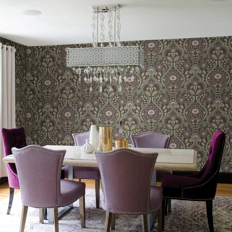 Guadalupe, Night Bloom Damask, 33 FT. L x 20.5In. W Wallpaper Roll