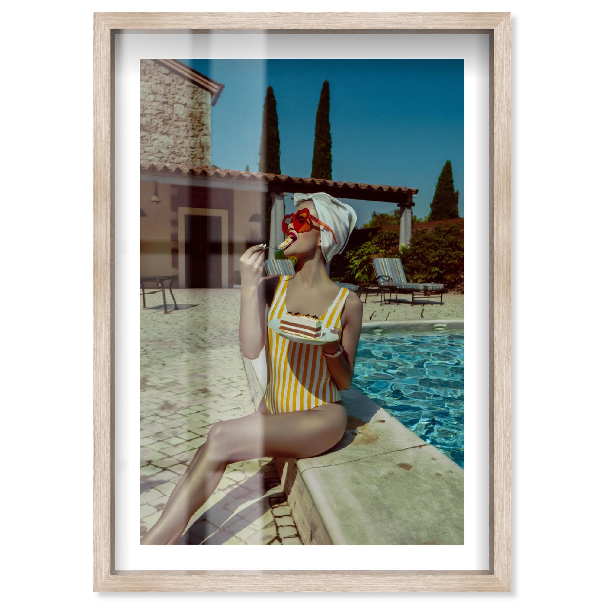 Poolside Cake Slice Coastal Glam Shadowbox Print by Notoriart