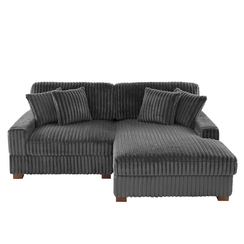 Anne 82" W Comfy Upholstered Plush Corduroy Modular Sectional Sofa