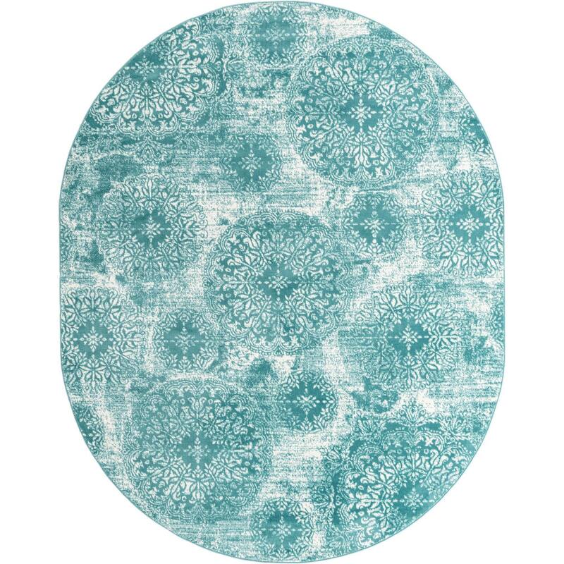 Transitional Fredo Collection Area Rug - 7'10"x10' Oval - Turquoise