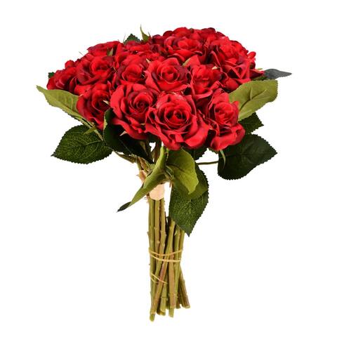 Vickerman 10" Artificial Red Rose Bouquet, Set of 3