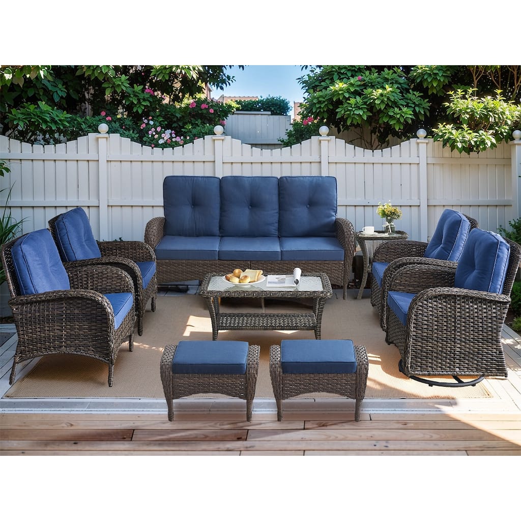 9PCS Outdoor Furniture Patio Conversation Sets - Brown