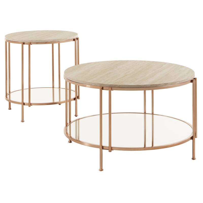 Celsus Champagne-gold Table Collection with Faux Marble Top by iNSPIRE Q Bold - End Table and Coffee Table