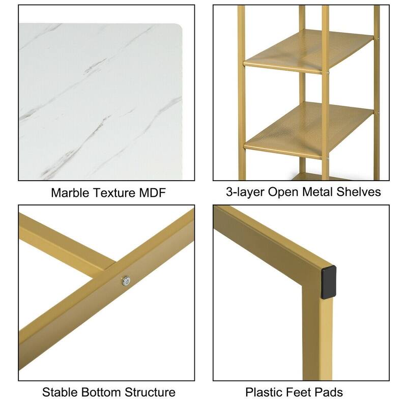 3 pcs Dining Set with Faux Marble Top Table and 2 Stools