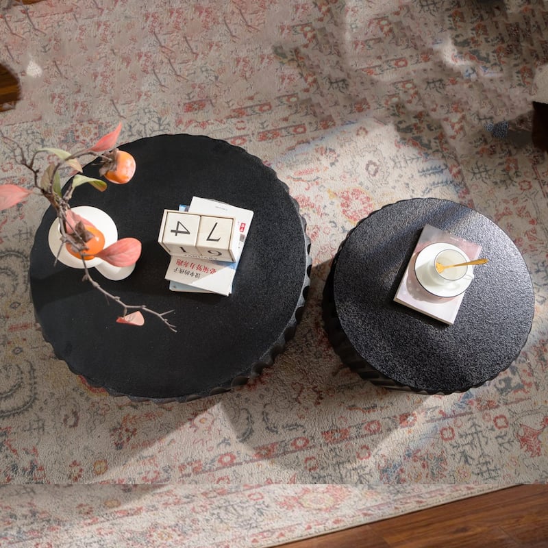 Black Scalloped Round Coffee Table Set: Nesting Design