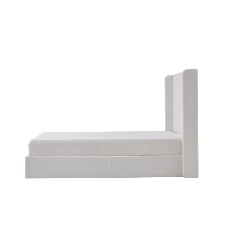 Upholstered Wingback Bed / Upholstered Platform Bed Frame / 52.3" High Headboard / Simplicity/ No Box Spring Needed/ King