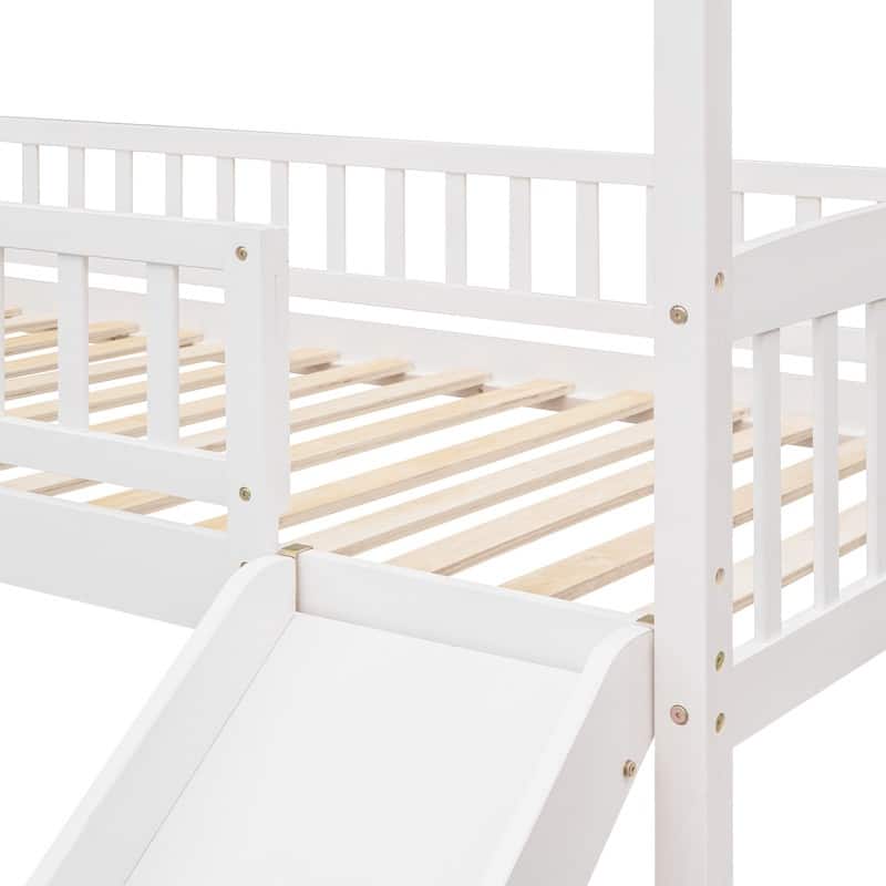 Twin Size Wood Loft Bed with Slide, House Bed